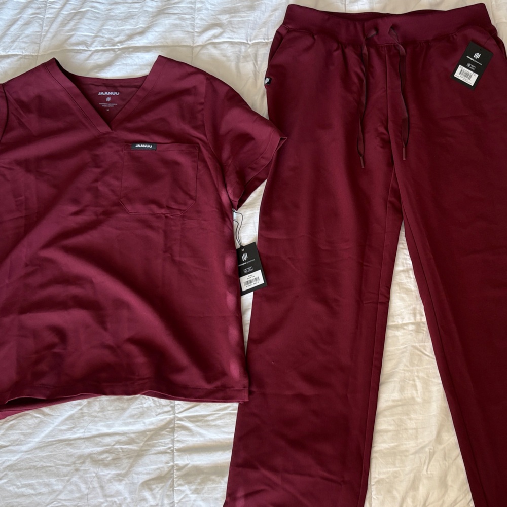 Brand New Jaanu Burgundy Scrub Set